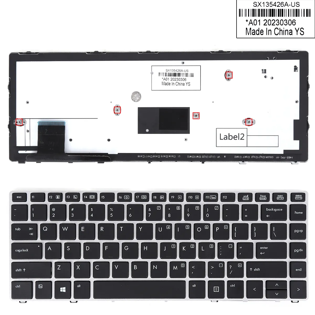 Picture of Laptop US keyboard for HP EliteBook Folio 9470m SILVER FRAME BLACK (Backlit,Win8,OEM) 